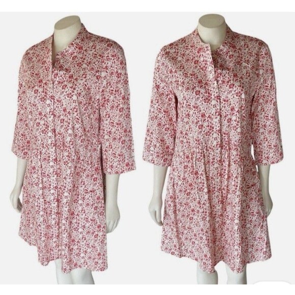 TUCKERNUCK Vermillion Royal Shirt Dress Ditsy Floral Stretch Womens M White Red - Picture 1 of 10